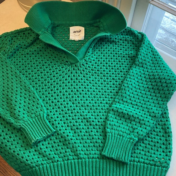 aerie Sweaters - Aerie Vibrant Green Oversized V-Neck Sweater